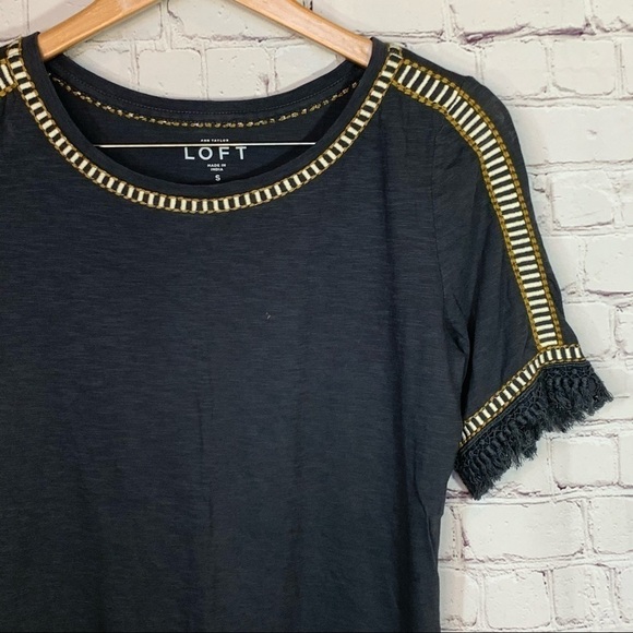 LOFT Short Sleeve Top with Embroidered & Fringe - Picture 2 of 9